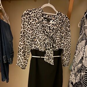 White House Black Market Leopard Print and Black Midi Dress